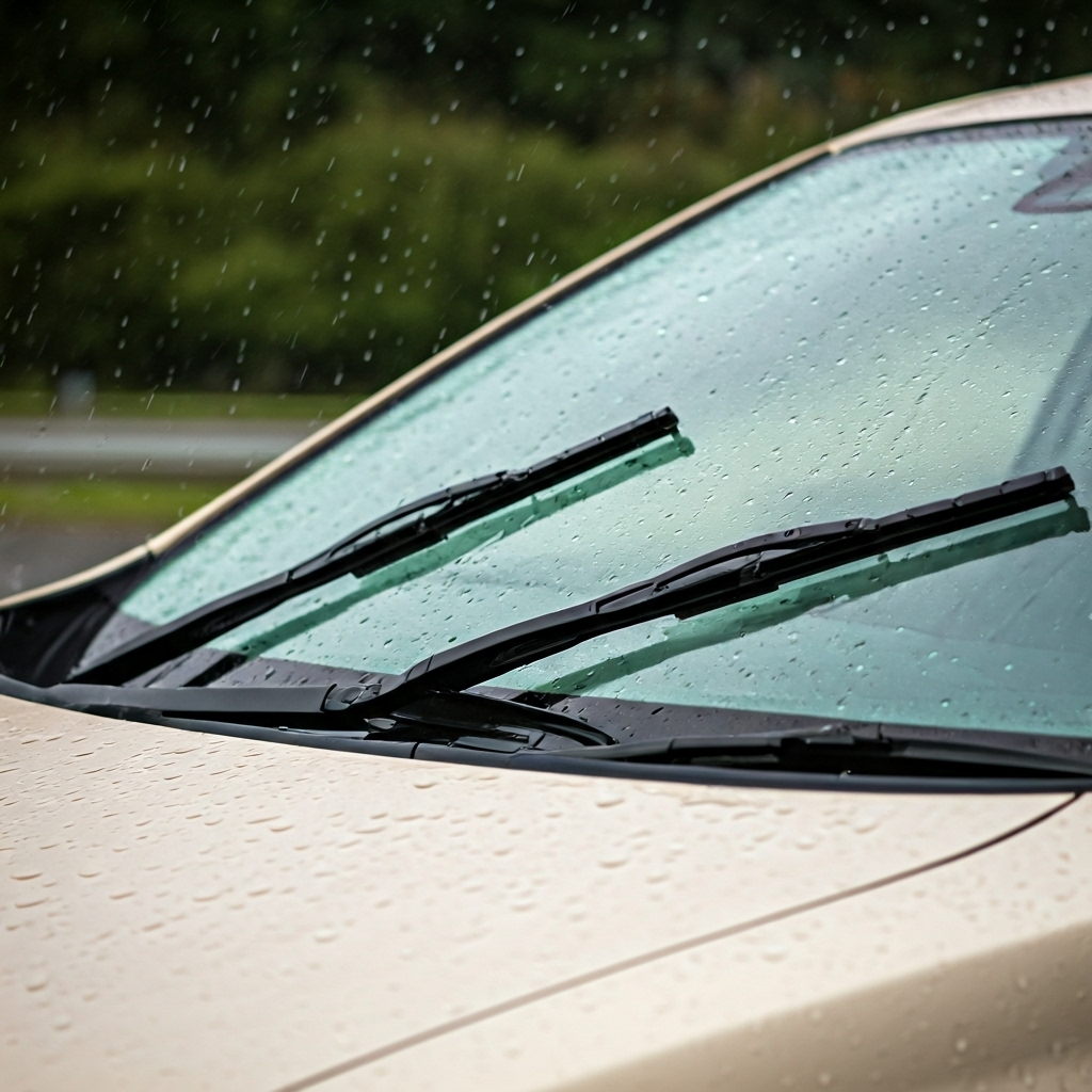 雨の日の車のワイパーとフロントガラス